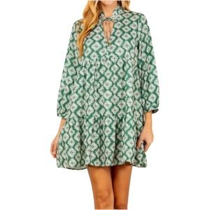 Zara Cadie Mini Dress Cotton Green Ivory S